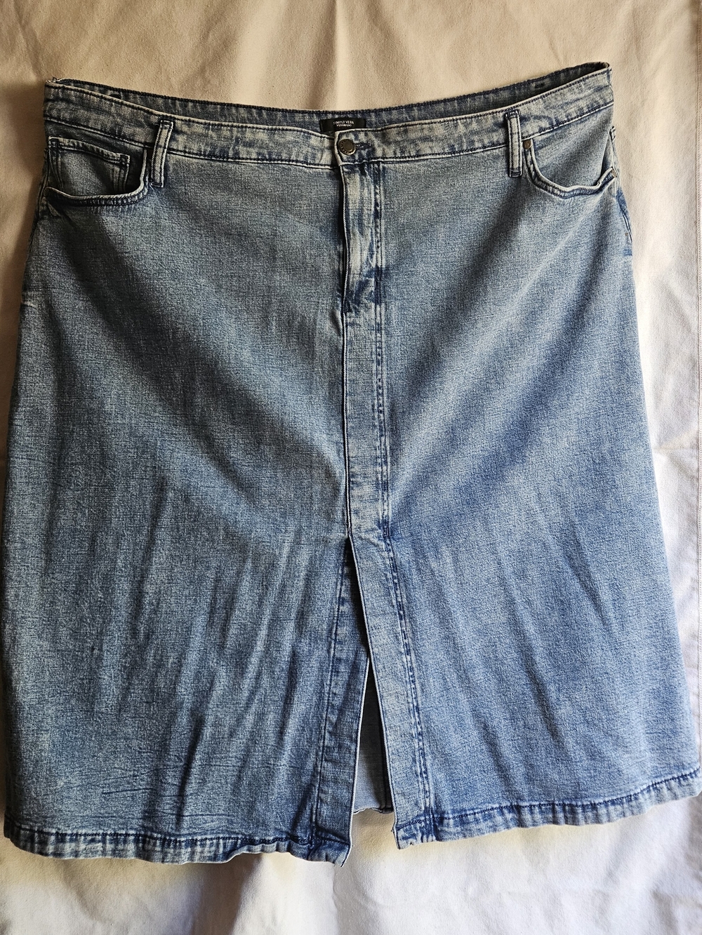 Simply Vera Vera Wang Women's 3X Denim Midi Skirt Light Wash Front Slit Plus Siz